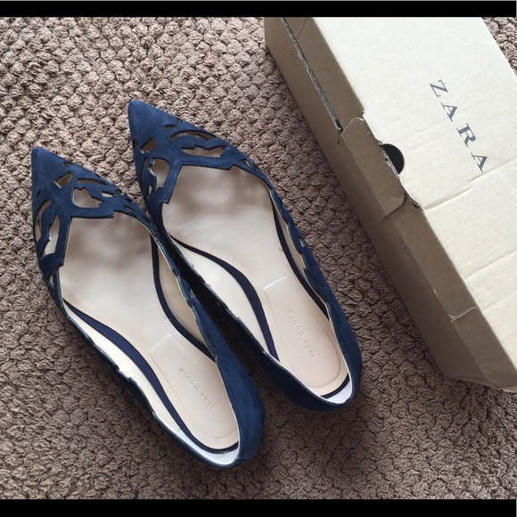 Zara Shoes - Zara Laser-cut Leather Flats, blue.
